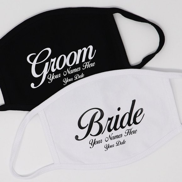 Personalized Bride and Groom Face Mask Set of 2